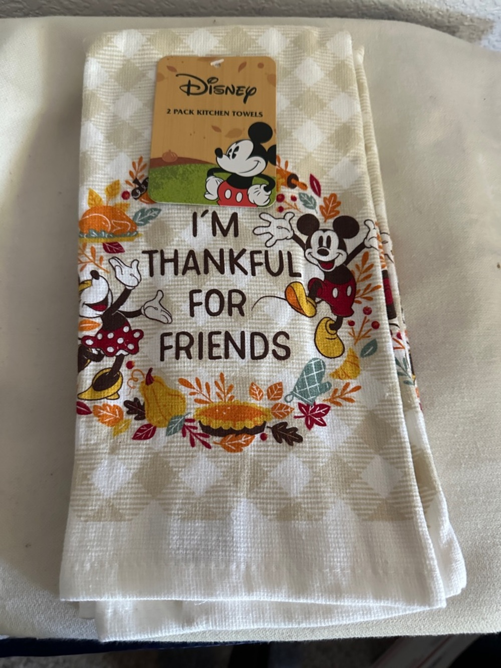 NWT- 2 Pack Kitchen Towels Disney Cream Autumn Mickey & Minnie